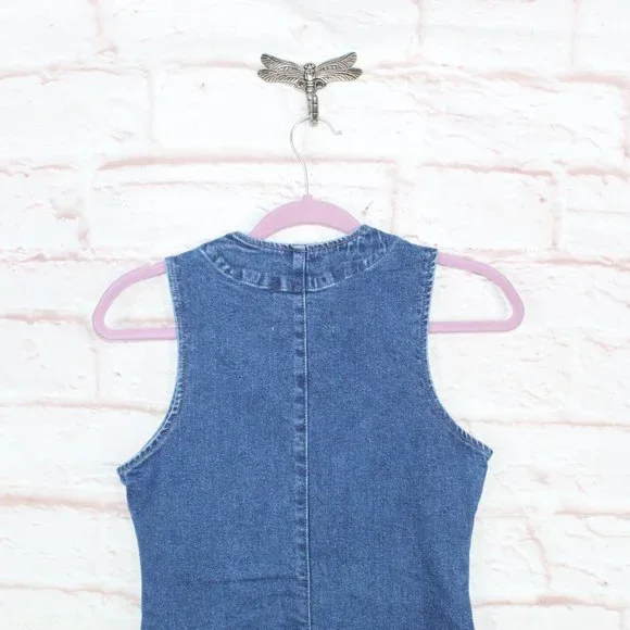 NEW Revice Blue Cotton Zip Front Rollergirl Playsuit Denim Romper Size L - Picture 3 of 10